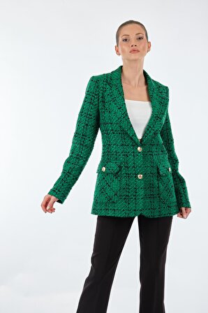 Unique Mode Düz Yaka Uzun Kollu Yeşil Kadın Ceket UW233214