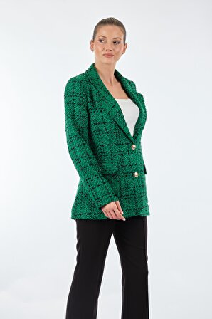 Unique Mode Düz Yaka Uzun Kollu Yeşil Kadın Ceket UW233214