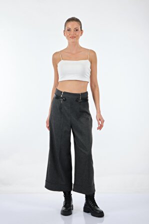 Unique Mode Bol Paça Normal Bel Siyah Kadın Pantolon UW233418