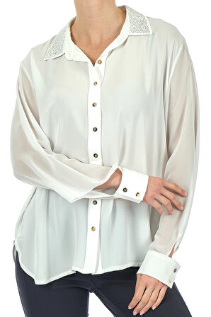 Twomail Yaka Detaylı Beyaz Kadın Gömlek MY2350P10374