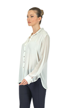 Twomail Yaka Detaylı Beyaz Kadın Gömlek MY2350P10374