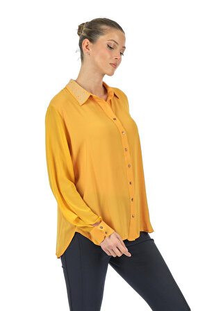 Twomail Yaka Detaylı Sarı Kadın Gömlek MY2350P10374