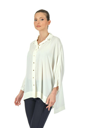 Twomail Yaka Detaylı Beyaz Kadın Gömlek MY2350P10301