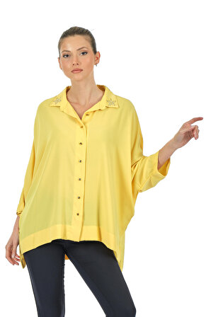 Twomail Yaka Detaylı Sarı Kadın Gömlek MY2350P10301
