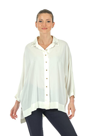 Twomail Yaka Detaylı Beyaz Kadın Gömlek My2350p10301