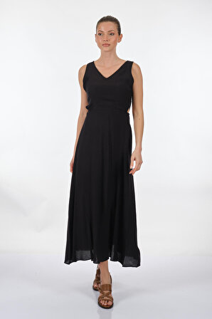 Unique Mode V Yaka Siyah Kadın Elbise US233014