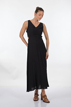 Unique Mode V Yaka Siyah Kadın Elbise US233014