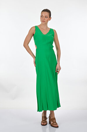 Unique Mode V Yaka Yeşil Kadın Elbise US233014