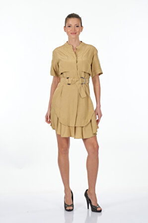 Unique Mode Kısa Kollu Bej Kadın Elbise US233008
