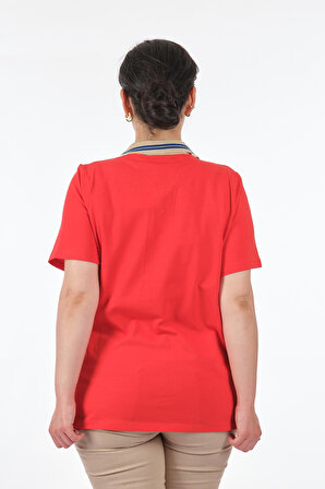 Vedi-bb Polo Yaka Büyük Beden Kırmızı Kadın T-Shirt 2311093