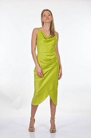 Dori Kruvaze Yaka İp Askılı Elma Yeşili Kadın Elbise 231KB4113