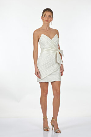 SLeeN Straplez Beyaz Kadın Gece Elbisesi 10519