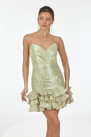 SLeeN Straplez Yeşil Kadın Gece Elbisesi 10489