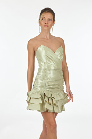SLeeN Straplez Yeşil Kadın Gece Elbisesi 10489