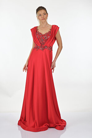 Vıva D'or Abiye Taşlı Kırmızı Kadın Elbise 2318116