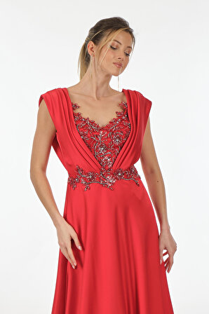 Vıva D'or Abiye Taşlı Kırmızı Kadın Elbise 2318116