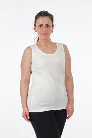 DE WHİTE'S Yuvarlak Yaka Büyük Beden Kolsuz Beyaz Kadın T-Shirt 23116204