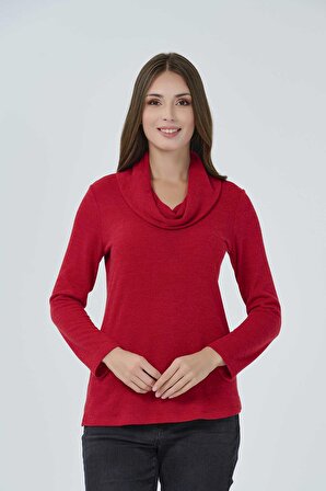 Tolga Saraçoğlu Degaje Yaka Kırmızı Kadın Bluz 23KBLZ10492