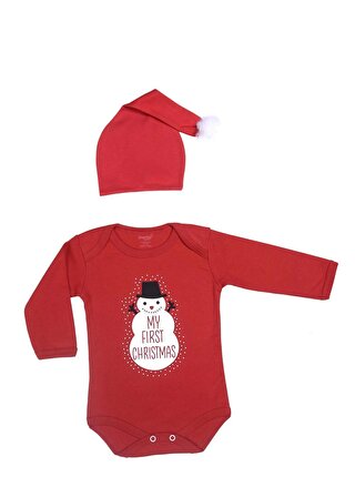 Bebek Yılbaşı-noel (CHRİSTMAS) Temalı Organik Body& Şapka Takımı Unisex Kırmızı