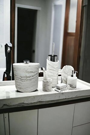 Mermer Serisi Beton Banyo Seti,Çöp Kovasi,Tuvalet Fırçası Takim