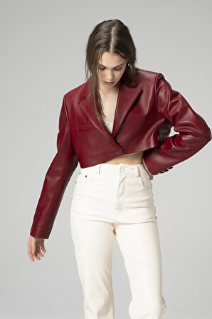 DERİCLUB WM034 Gerçek Deri Crop Blazer Kadın Ceket