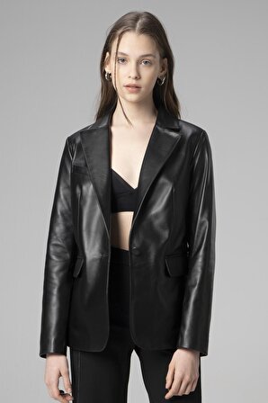 DERİCLUB WM011 Gerçek Deri Kadın Blazer Ceket