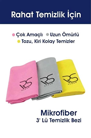 KOPYA - Rs Clean Mikrofiber 3' Lü Temizlik Bezi - 42*68 RsClean