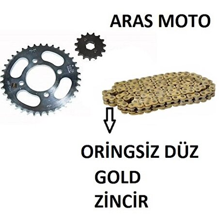 Bajaj Discover 125 ST -150 Zincir Dişli Seti Kaliteli Oringsiz Düz Gold Zincir Arasmoto
