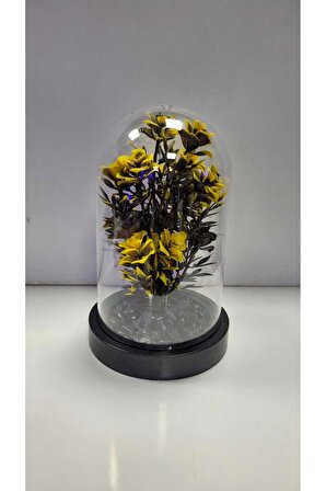 Mini Saksılı Yapay Çiçek Dekoratif Plastik Fanus İçinde Çiçek Plastik Fanus Çiçek 18CM 1 ADET