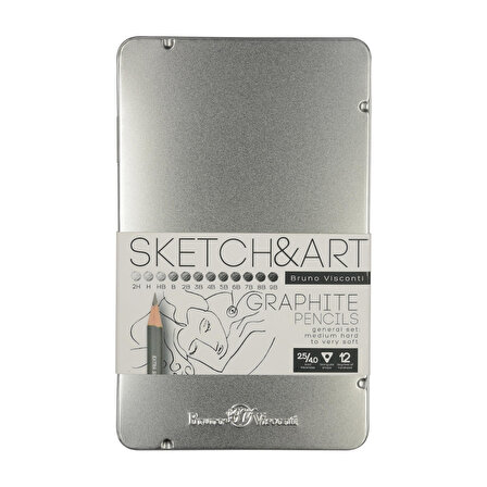 "Sketch&Art" Kurşun Kalem Seti .12 adet  2H-9B . Metal Kutuda