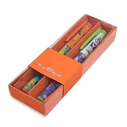 2 li Set, Bilyalı Tükenmez kalem, turuncu karton kutuda, 0.7 mm, balkabağı desenli, Mavi mürekkep