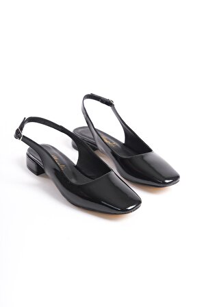 Kadın Siyah Küt Burunlu Arkası Açık Kısa Topuklu Ayakkabı