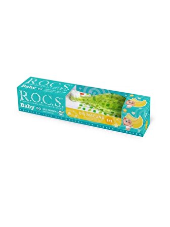 Rocs Baby 0-3 Yaş Muz Püresi Tadında Diş Macunu 45 gr + Diş Fırçası Seti Yeşil