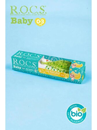 Rocs Baby 0-3 Yaş Muz Püresi Tadında Diş Macunu 45 gr + Diş Fırçası Seti Yeşil