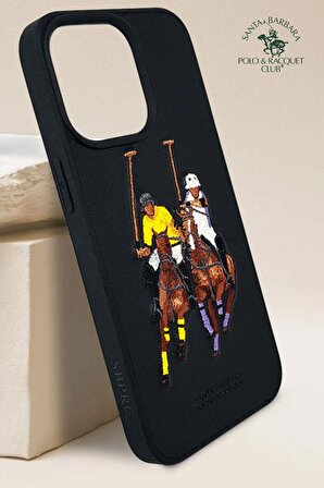 Santa Barbara Polo Jockey Serisi iPhone 14 Pro için Fuchsia Lüks Deri Kılıf