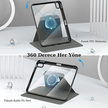 Apple iPad Air 10.9 2022 (10.Nesil) Uyumlu 360° Dönebilen Standlı Pino Tablet Kılıfı 