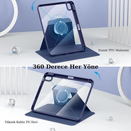 Apple iPad Air 10.9 2022 (10.Nesil) Uyumlu 360° Dönebilen Standlı Pino Tablet Kılıfı 