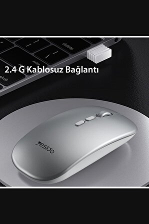 Yesido KB15 2.4G Ergonomik Şarj Edilebilir Fuchsia Kablosuz Mouse 