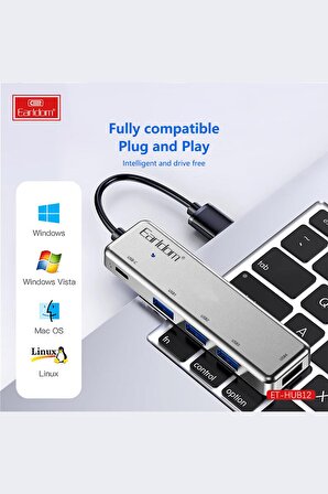 Fuchsia USB 3.0 Portlu Type-C Hub Çoklayıcı Adapter