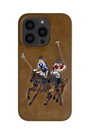 Santa Barbara Polo Jockey Serisi iPhone 14 Pro Max için Fuchsia Lüks Deri Kılıf