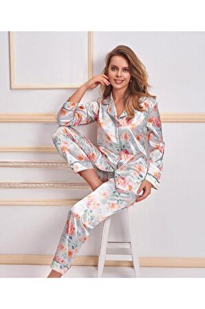 Kadın Mint 2'li Saten Pijama Takımı 5654