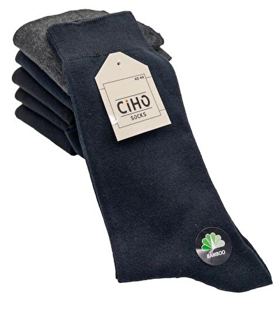 CİHO SOCKS Premium 6 Çift Bambu Dikişsiz Siyah-Koyu Lacivert-Füme Erkek Soket Çorap