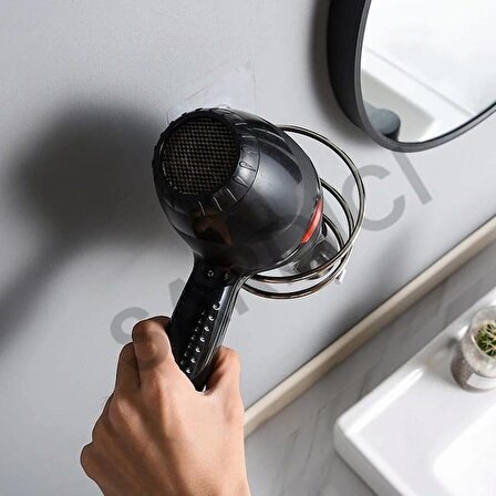 Yapışkanlı Siyah Fön Makine Askısı Saç Kurutma Makinesi Tutacağı Fön Askısı Spiral Yapışkanlı Banyo 