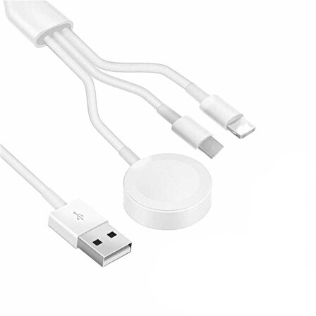 Fuchsia 3 in 1 Lightning-Type-C-Wireless USB Şarj Kablosu Akıllı Saat ve Telefon Şarj Kablosu