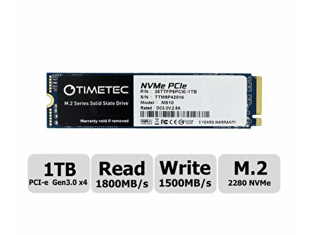Timetec 35TTFP6PCIE-1T 1 TB 1800/1500 MB/S PCIe NVMe M.2 2280 Gen3x4 SSD