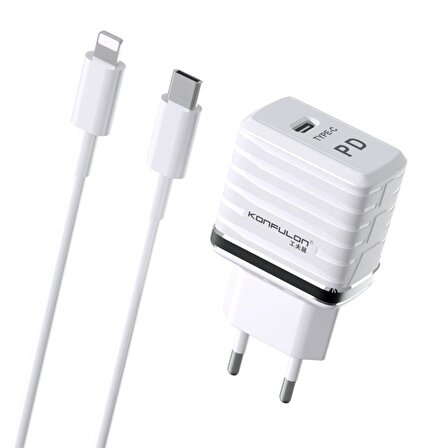 Apple iPhone Uyumlu Konfulon C32D 20W PD Hızlı Şarj Cihazı + DC13 3A Lightning Kablo
