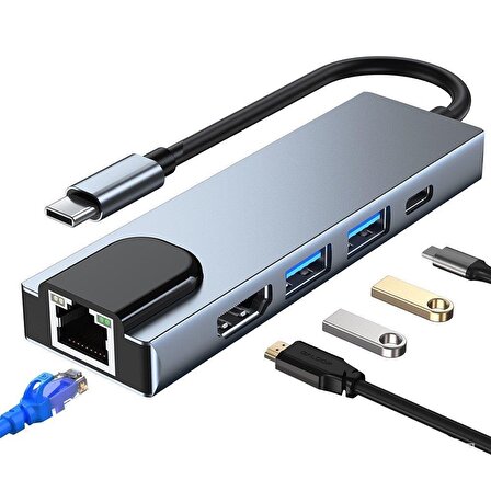 5in1 Dönüştürücü Hub112 Newface TYPE-C,HDMI,USB3.0,USB2.0,RJ45,PD