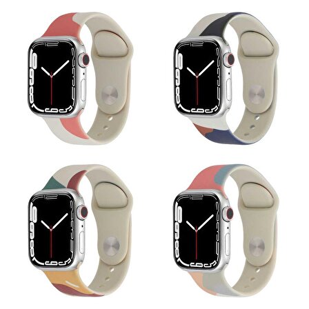 Apple Watch 7 45mm Uyumlu Silikon Kordon KRD-62 Rahat Renkli Soft Spor Akıllı Saat Kordonu