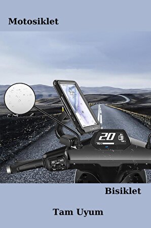 Motosiklet Gidon ve Bisiklet Aynasına Takılan Fuchsia Siyah Telefon Tutucusu