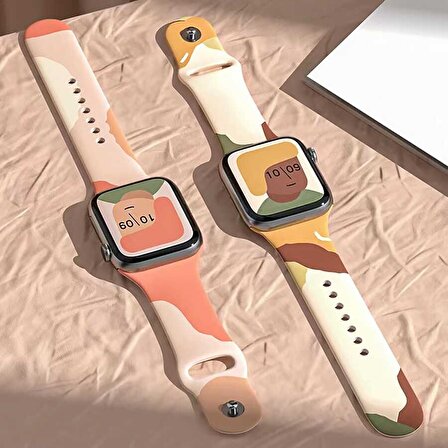 Apple Watch 7 41mm Uyumlu Silikon Kordon KRD-62 Rahat Renkli Soft Spor Akıllı Saat Kordonu
